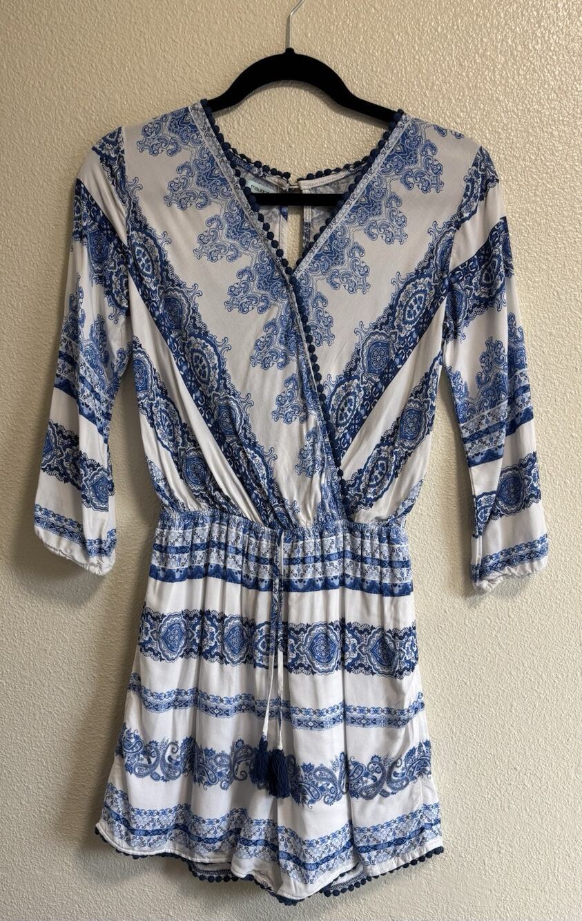 Floral Romper 3/4 Sleeves Shorts Vacation Cottagecore Boho Resort Wear Size XS